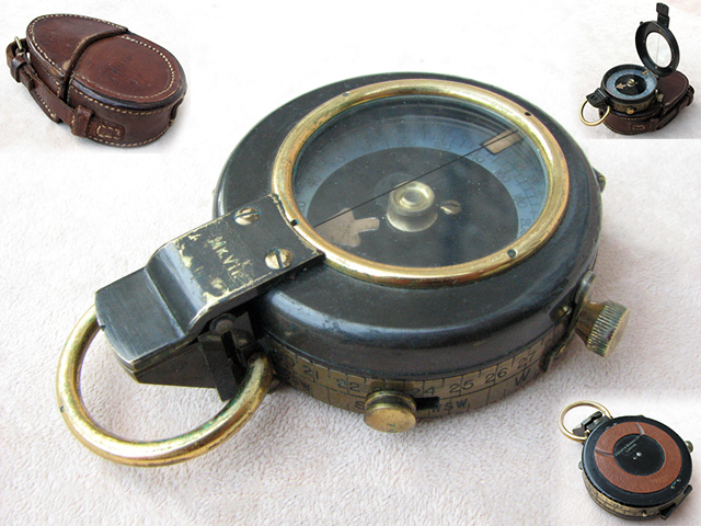 Reverse view of Verner's Pattern MK VI style compass with case